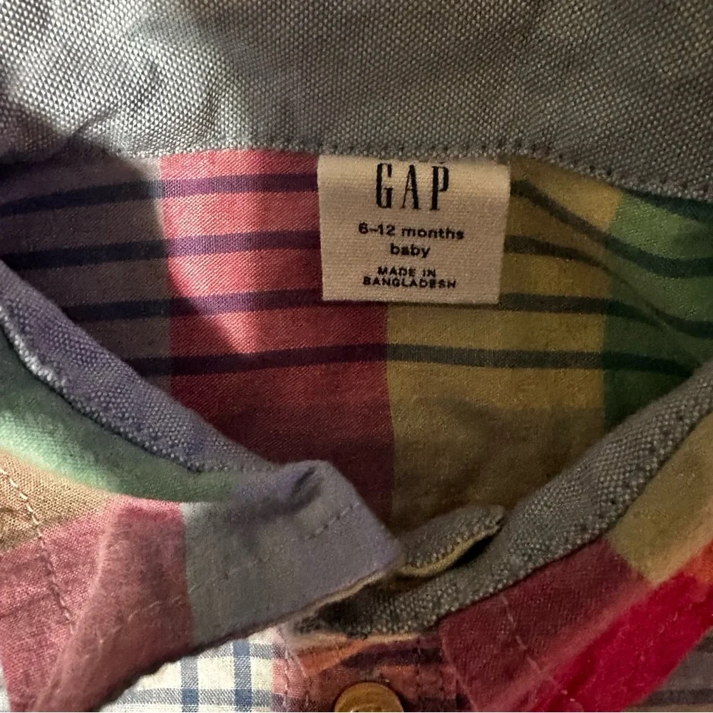 baby GAP pastel plaid long sleeve button up shirt boys 6-12 mo